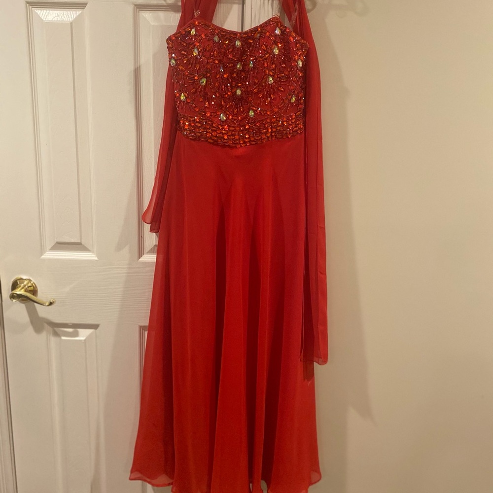 Dancing Queen Red Jeweled Dress with Scarf!